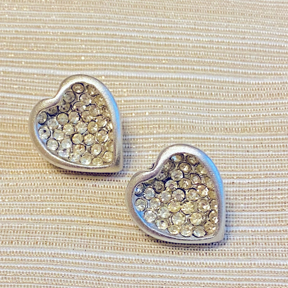 Silver heart shape earrings with Rhinestones